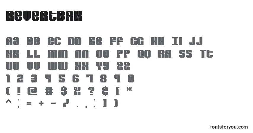 Czcionka RevertBrk – alfabet, cyfry, specjalne znaki