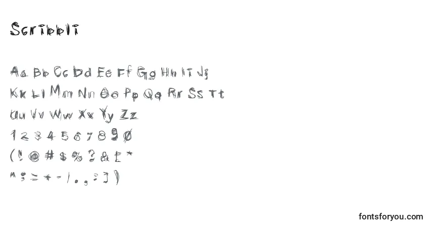 Czcionka Scribbli – alfabet, cyfry, specjalne znaki