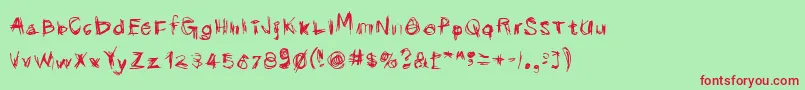 Scribbli-Schriftart – Rote Schriften auf grünem Hintergrund