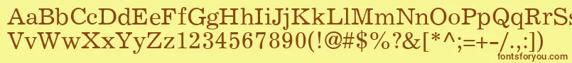 フォントExemplaryRegular – 茶色の文字が黄色の背景にあります。