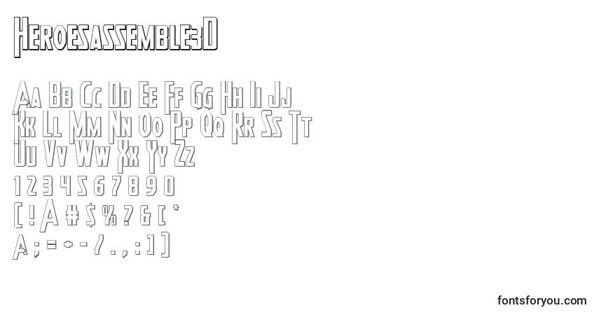 Czcionka Heroesassemble3D – alfabet, cyfry, specjalne znaki