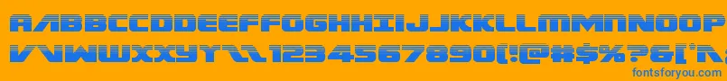 Federalescorthalf-Schriftart – Blaue Schriften auf orangefarbenem Hintergrund
