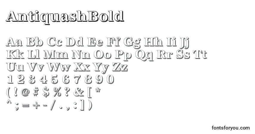 Schriftart AntiquashBold – Alphabet, Zahlen, spezielle Symbole