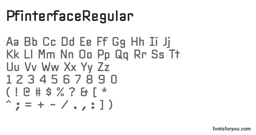 Шрифт PfinterfaceRegular – алфавит, цифры, специальные символы