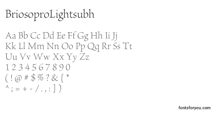 A fonte BriosoproLightsubh – alfabeto, números, caracteres especiais