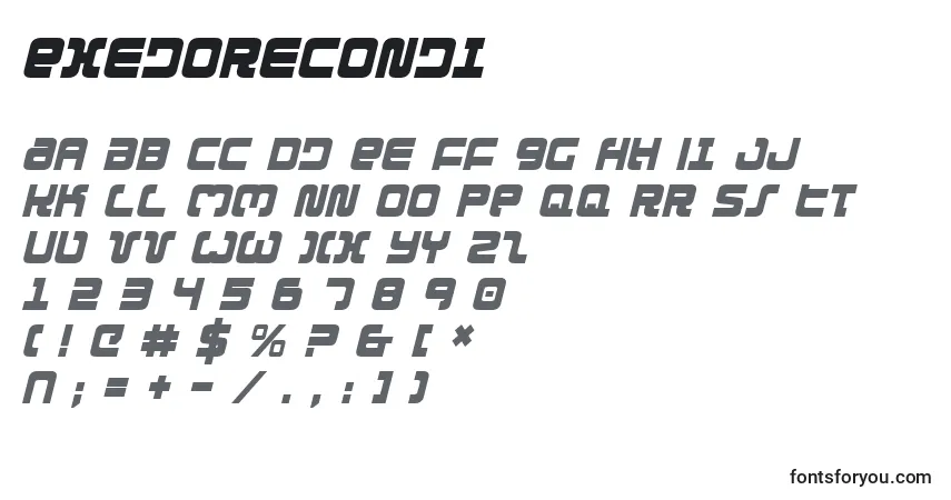 Schriftart Exedorecondi – Alphabet, Zahlen, spezielle Symbole