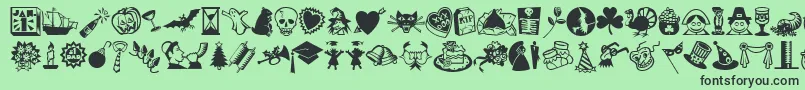 MiniPicsLilEvents Font – Black Fonts on Green Background