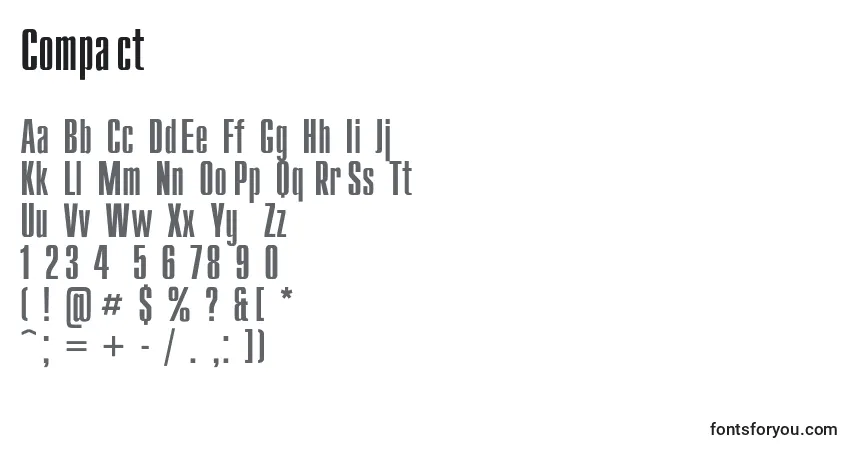 A fonte Compact – alfabeto, números, caracteres especiais