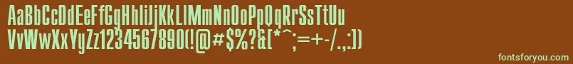 フォントCompact – 緑色の文字が茶色の背景にあります。