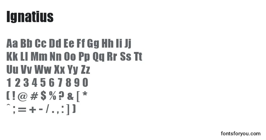 A fonte Ignatius – alfabeto, números, caracteres especiais