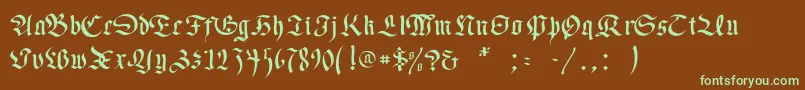 フォントNecromancer – 緑色の文字が茶色の背景にあります。