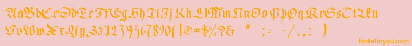 フォントNecromancer – オレンジの文字がピンクの背景にあります。