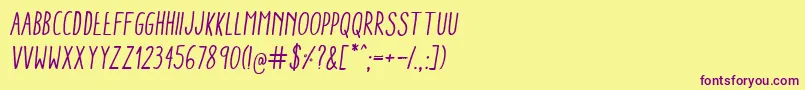 Fonte AracneCondensedRegularItalic – fontes roxas em um fundo amarelo