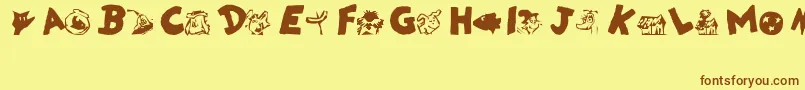 DrSeuss-Schriftart – Braune Schriften auf gelbem Hintergrund