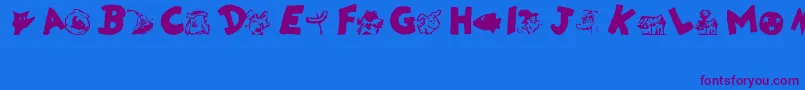 DrSeuss-Schriftart – Violette Schriften auf blauem Hintergrund
