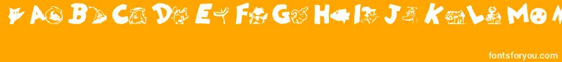 DrSeuss-Schriftart – Weiße Schriften auf orangefarbenem Hintergrund