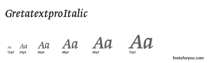 Размеры шрифта GretatextproItalic