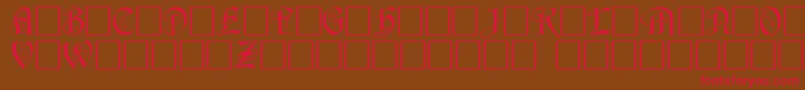 フォントHorstcapsCaps.001.001 – 赤い文字が茶色の背景にあります。