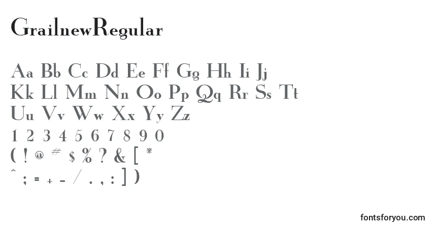 A fonte GrailnewRegular – alfabeto, números, caracteres especiais