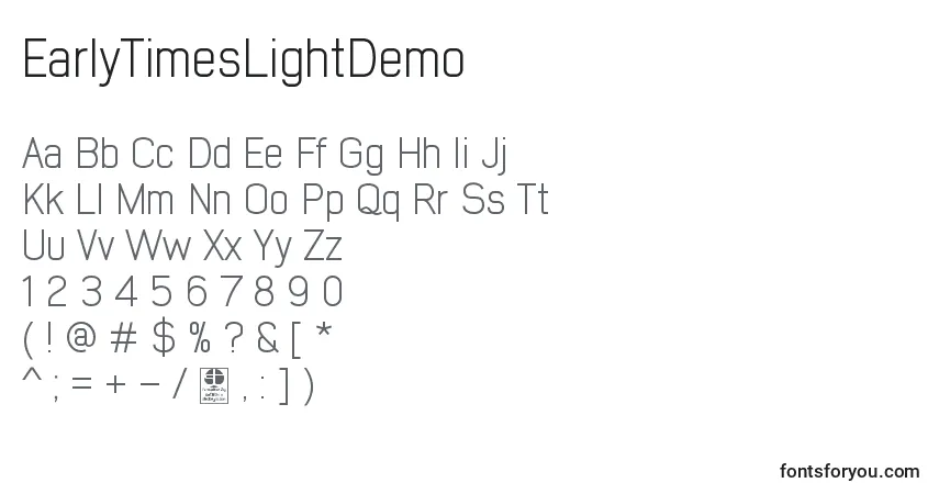 Шрифт EarlyTimesLightDemo – алфавит, цифры, специальные символы