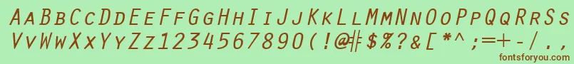 Fonte OratorRegularitalic – fontes marrons em um fundo verde