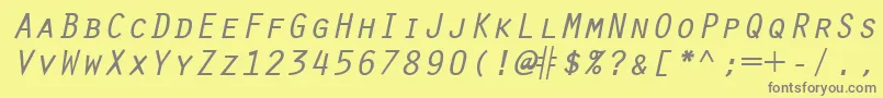 OratorRegularitalic-Schriftart – Graue Schriften auf gelbem Hintergrund