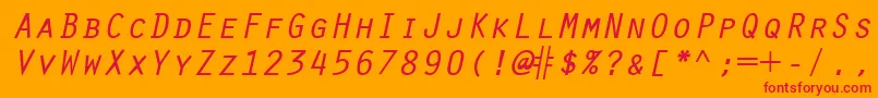 OratorRegularitalic-Schriftart – Rote Schriften auf orangefarbenem Hintergrund