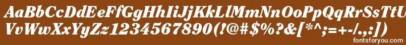 ItcClearfaceLtBlackItalic-fontti – valkoiset fontit ruskealla taustalla