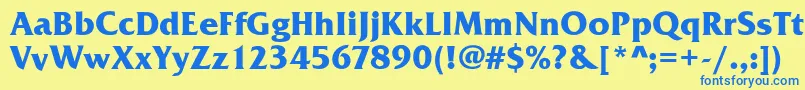 フォントFrizQuadrataBold – 青い文字が黄色の背景にあります。