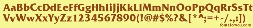 フォントFrizQuadrataBold – 茶色の文字が黄色の背景にあります。