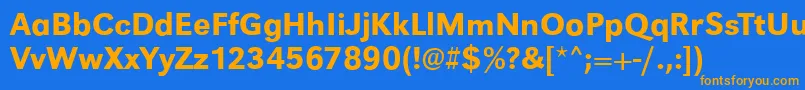 フォントGroteskstdMedium – オレンジ色の文字が青い背景にあります。