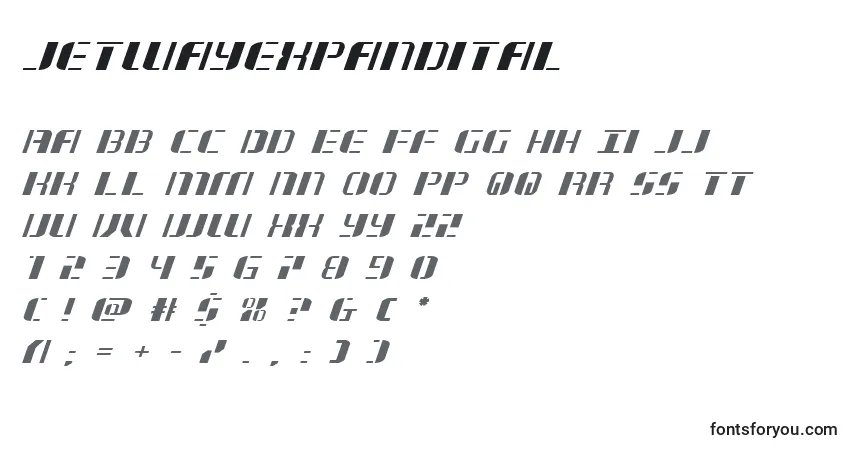 A fonte Jetwayexpandital – alfabeto, números, caracteres especiais