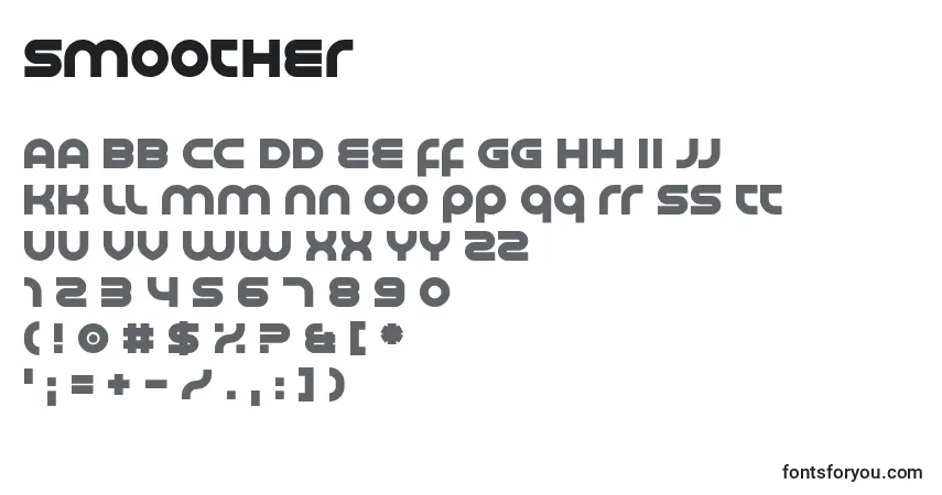 Smoother-fontti – aakkoset, numerot, erikoismerkit