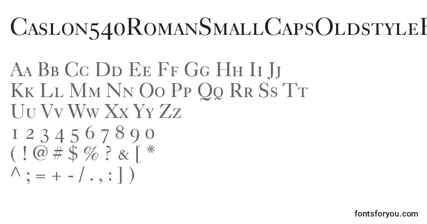 A fonte Caslon540RomanSmallCapsOldstyleFigures – alfabeto, números, caracteres especiais