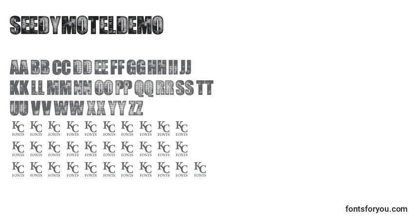 Czcionka SeedyMotelDemo – alfabet, cyfry, specjalne znaki