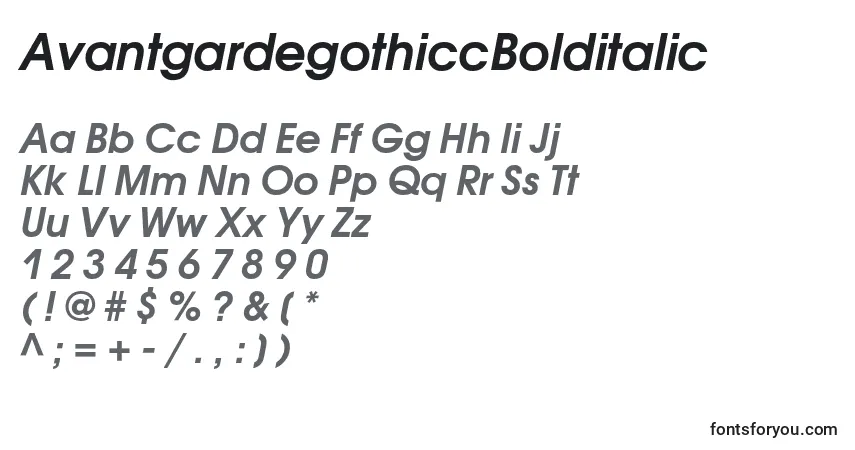 Czcionka AvantgardegothiccBolditalic – alfabet, cyfry, specjalne znaki
