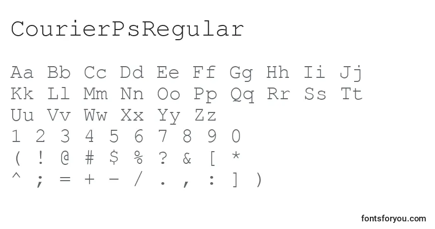 A fonte CourierPsRegular – alfabeto, números, caracteres especiais