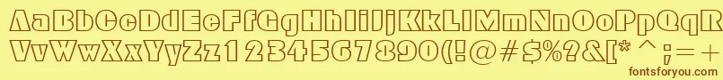 フォントGeometric885Bt – 茶色の文字が黄色の背景にあります。