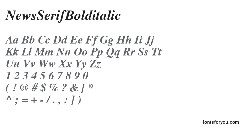 Czcionka NewsSerifBolditalic – alfabet, cyfry, specjalne znaki