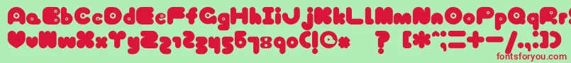 TokyoHoneyChan-fontti – punaiset fontit vihreällä taustalla