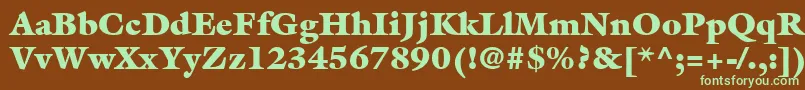 フォントItcGalliardLtUltra – 緑色の文字が茶色の背景にあります。