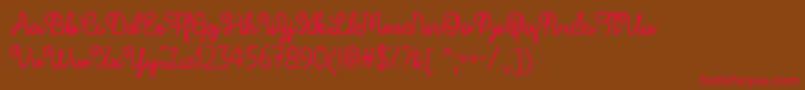 フォントDecemberSkyTtf – 赤い文字が茶色の背景にあります。