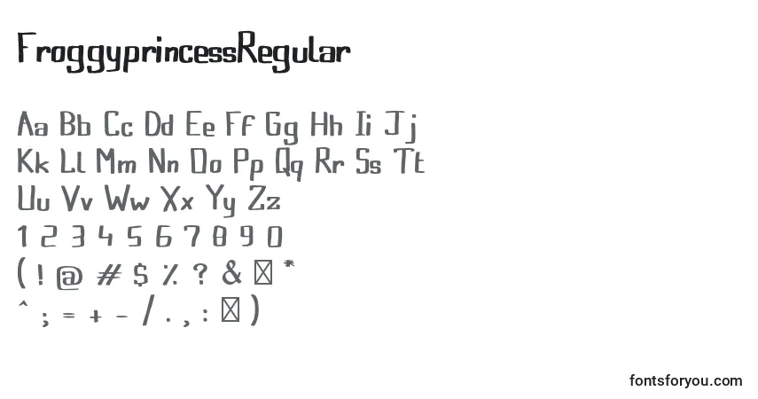 Schriftart FroggyprincessRegular (108398) – Alphabet, Zahlen, spezielle Symbole