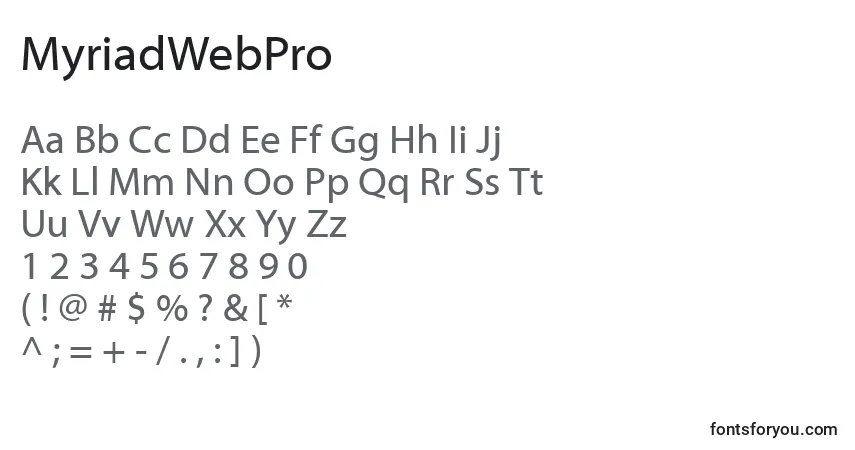 Schriftart MyriadWebPro – Alphabet, Zahlen, spezielle Symbole