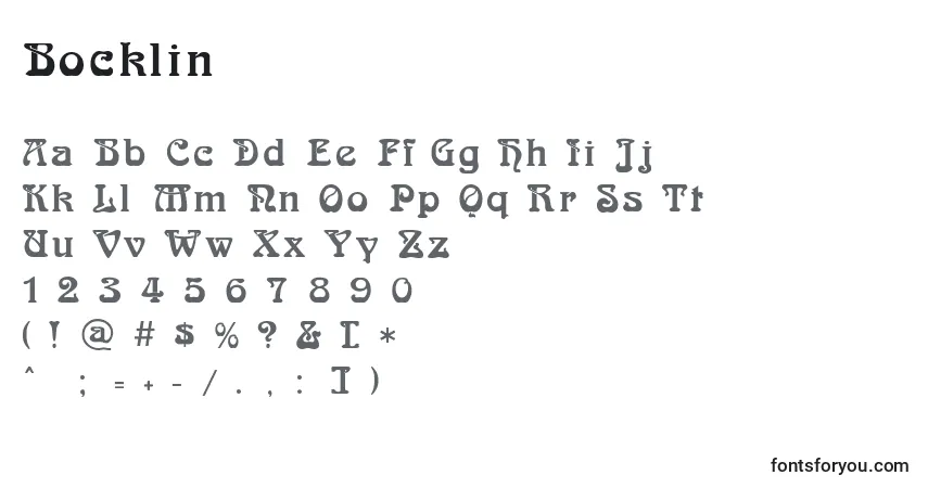 Bocklin-fontti – aakkoset, numerot, erikoismerkit