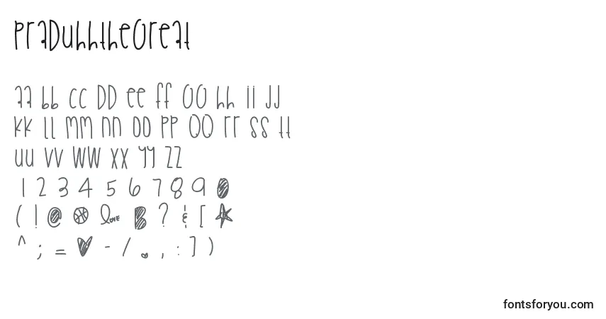 Schriftart Praduhhthegreat – Alphabet, Zahlen, spezielle Symbole