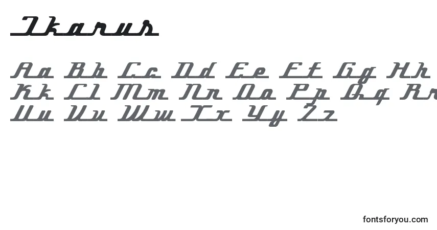 A fonte Ikarus – alfabeto, números, caracteres especiais