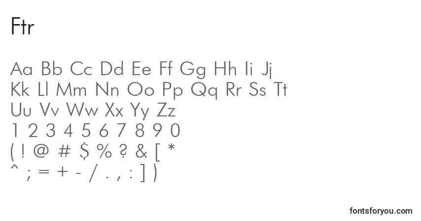 Schriftart Ftr – Alphabet, Zahlen, spezielle Symbole