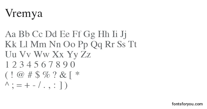 Schriftart Vremya – Alphabet, Zahlen, spezielle Symbole