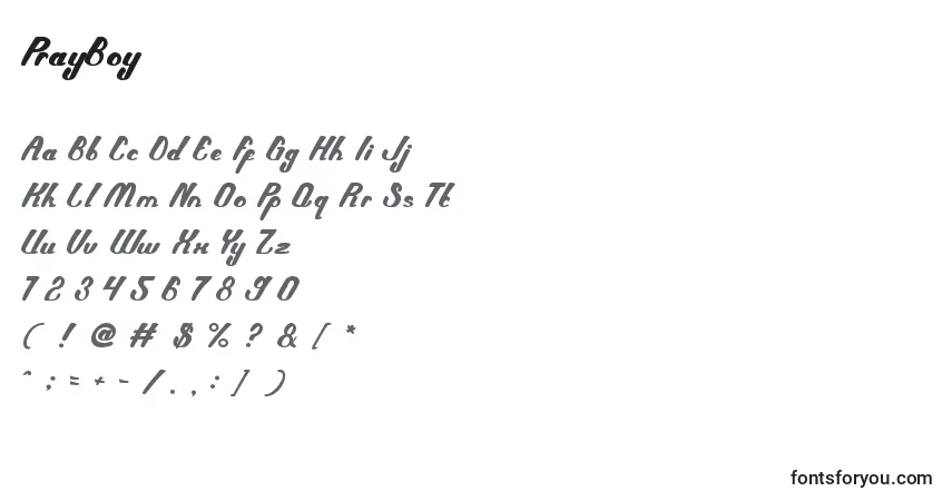 Schriftart PrayBoy – Alphabet, Zahlen, spezielle Symbole